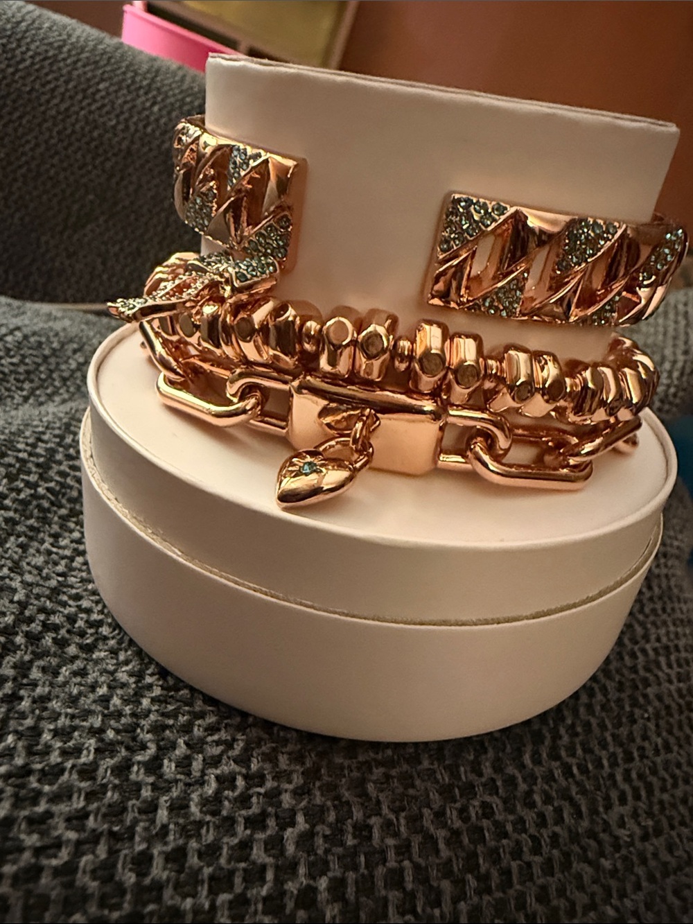 Rose Gold Layered Charm Bracelet Set with Pavé Accents
